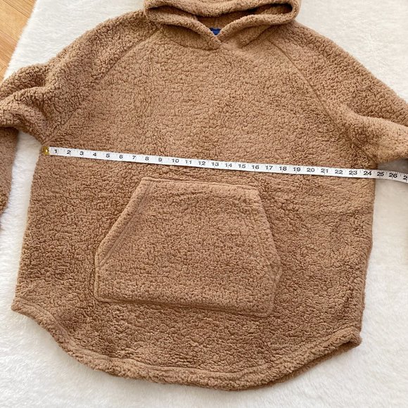 Women's Teddy Hoodie Sherpa Fleece Kangaroo Pocket, Brown, Size Medium - Picture 2 of 7